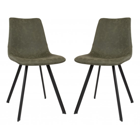 Markley Modern Leather Dining Chair, Metal Legs Set of 2, Olive Green, MC18G2