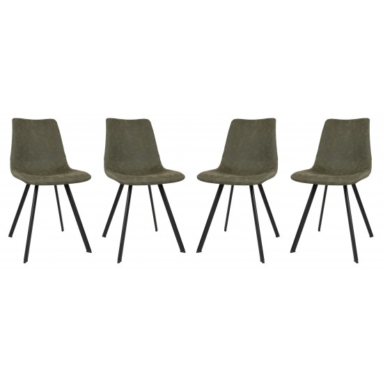 Markley Modern Leather Dining Chair, Metal Legs Set of 4, Olive Green, MC18G4