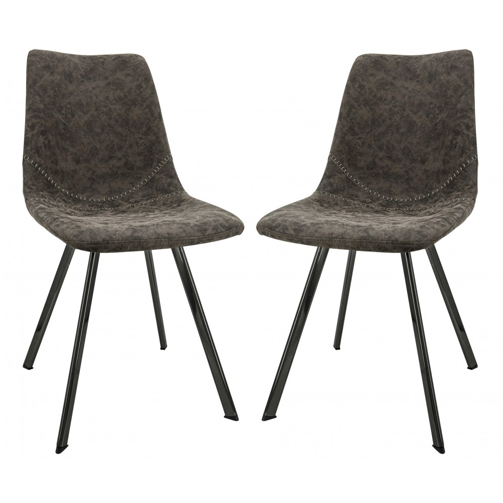 Markley Modern Leather Dining Chair With Metal Legs Set of 2, Grey, MC18GR2