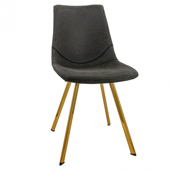 Markley Modern Leather Dining Chair With Gold Legs, Charcoal Black, MCG18BL