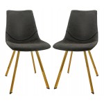 Modern Leather Dining Chair, Gold Legs Set of 2, Charcoal Black, MCG18BL2