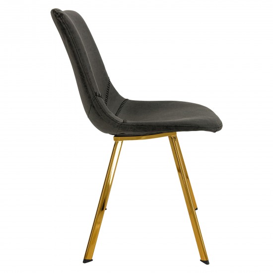 Modern Leather Dining Chair, Gold Legs Set of 2, Charcoal Black, MCG18BL2