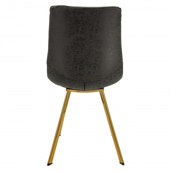 Modern Leather Dining Chair, Gold Legs Set of 2, Charcoal Black, MCG18BL2