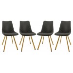 Modern Leather Dining Chair, Gold Legs Set of 4, Charcoal Black, MCG18BL4