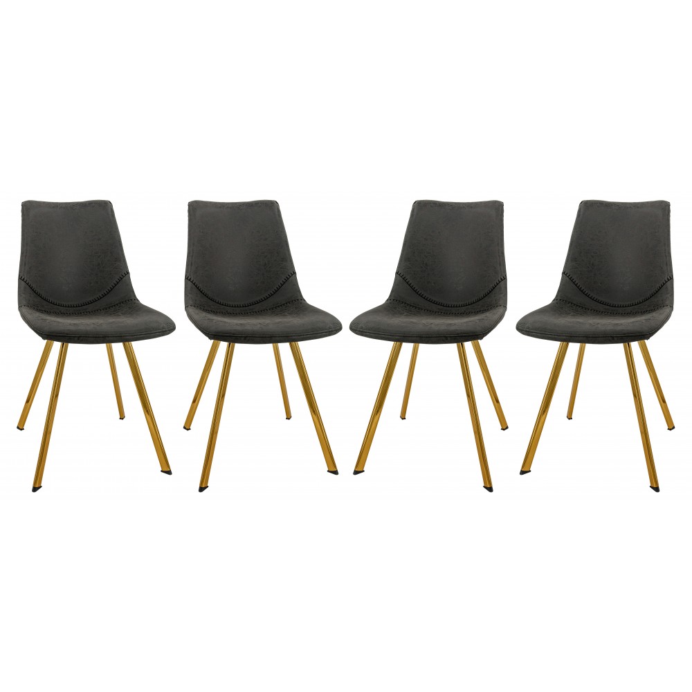 Modern Leather Dining Chair, Gold Legs Set of 4, Charcoal Black, MCG18BL4 Modern Leather Dining Chair, Gold Legs Set of 4, Charcoal Black, MCG18BL4