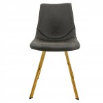 Modern Leather Dining Chair, Gold Legs Set of 4, Charcoal Black, MCG18BL4