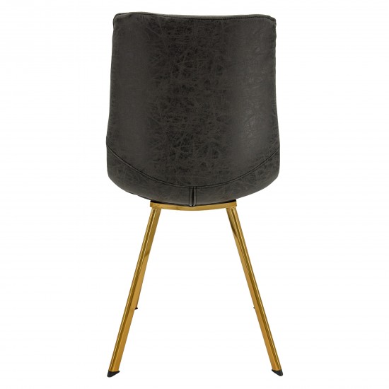 Modern Leather Dining Chair, Gold Legs Set of 4, Charcoal Black, MCG18BL4