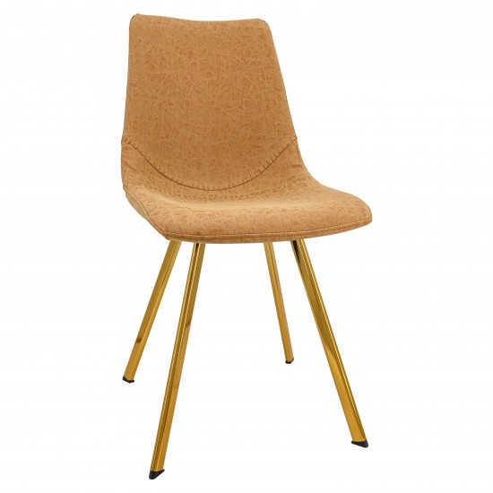 Markley Modern Leather Dining Chair With Gold Legs, Light Brown, MCG18BR