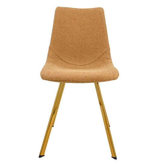 Markley Modern Leather Dining Chair With Gold Legs, Light Brown, MCG18BR