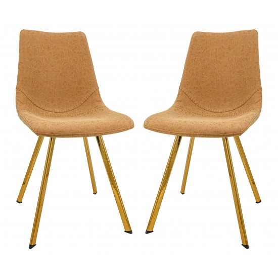 Markley Modern Leather Dining Chair, Gold Legs Set of 2, Light Brown, MCG18BR2