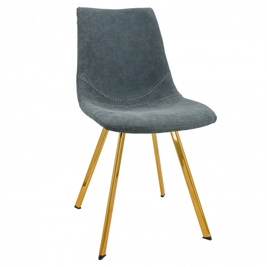 Markley Modern Leather Dining Chair With Gold Legs, Peacock Blue, MCG18BU