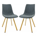 Markley Modern Leather Dining Chair, Gold Legs Set of 2, Peacock Blue, MCG18BU2