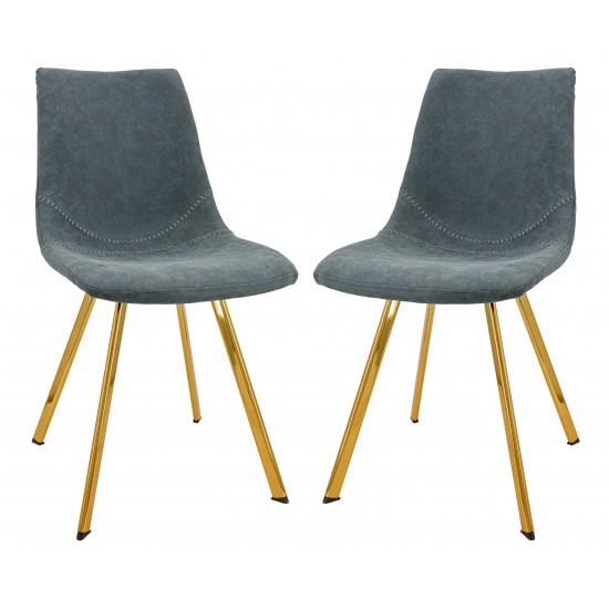 Markley Modern Leather Dining Chair, Gold Legs Set of 2, Peacock Blue, MCG18BU2