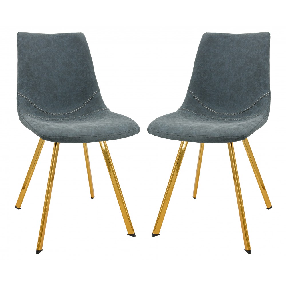 Markley Modern Leather Dining Chair, Gold Legs Set of 2, Peacock Blue, MCG18BU2 Markley Modern Leather Dining Chair, Gold Legs Set of 2, Peacock Blue, MCG18BU2