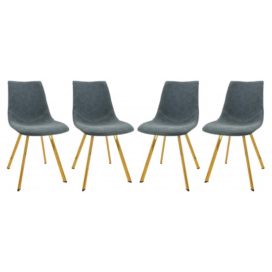 Markley Modern Leather Dining Chair, Gold Legs Set of 4, Peacock Blue, MCG18BU4