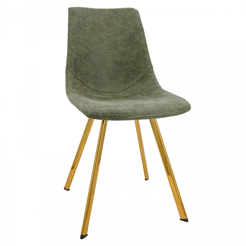 Markley Modern Leather Dining Chair With Gold Legs, Olive Green, MCG18G Markley Modern Leather Dining Chair With Gold Legs, Olive Green, MCG18G