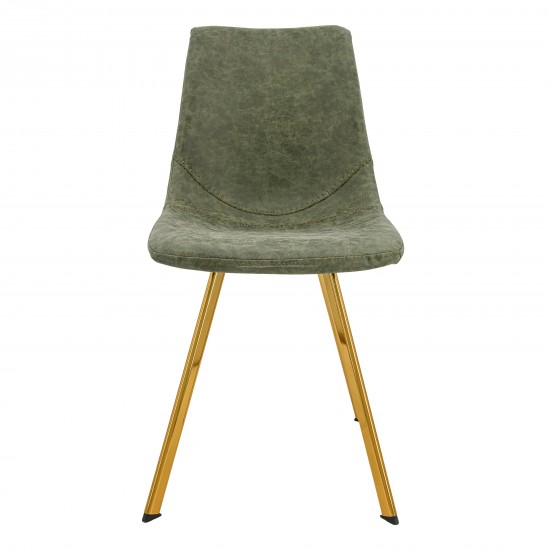 Markley Modern Leather Dining Chair With Gold Legs, Olive Green, MCG18G