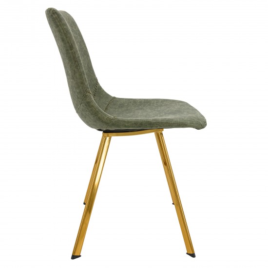 Markley Modern Leather Dining Chair With Gold Legs, Olive Green, MCG18G