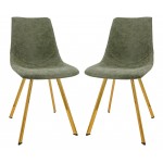Markley Modern Leather Dining Chair, Gold Legs Set of 2, Olive Green, MCG18G2