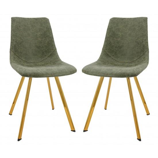 Markley Modern Leather Dining Chair, Gold Legs Set of 2, Olive Green, MCG18G2