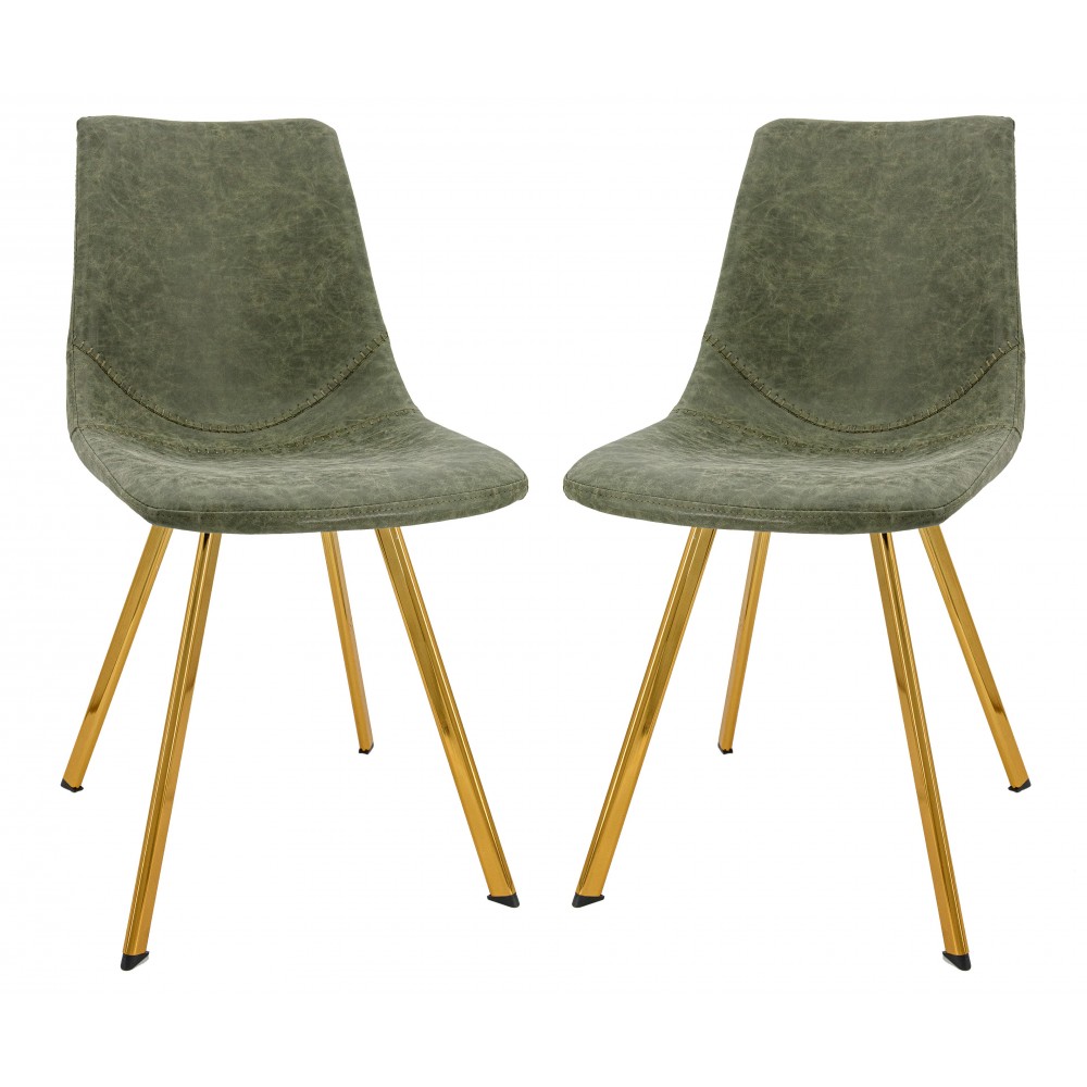 Markley Modern Leather Dining Chair, Gold Legs Set of 2, Olive Green, MCG18G2 Markley Modern Leather Dining Chair, Gold Legs Set of 2, Olive Green, MCG18G2