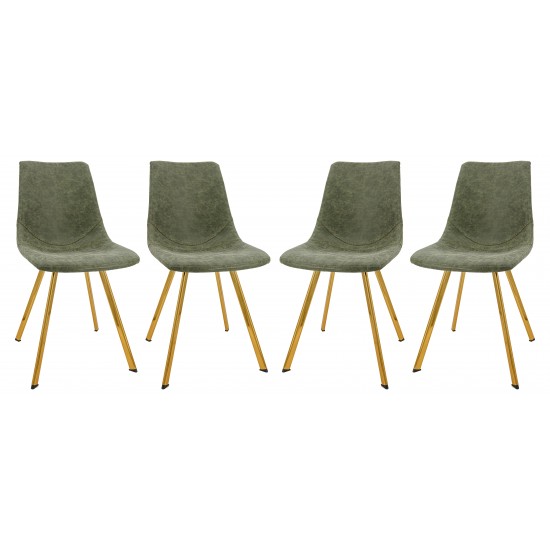 Markley Modern Leather Dining Chair, Gold Legs Set of 4, Olive Green, MCG18G4