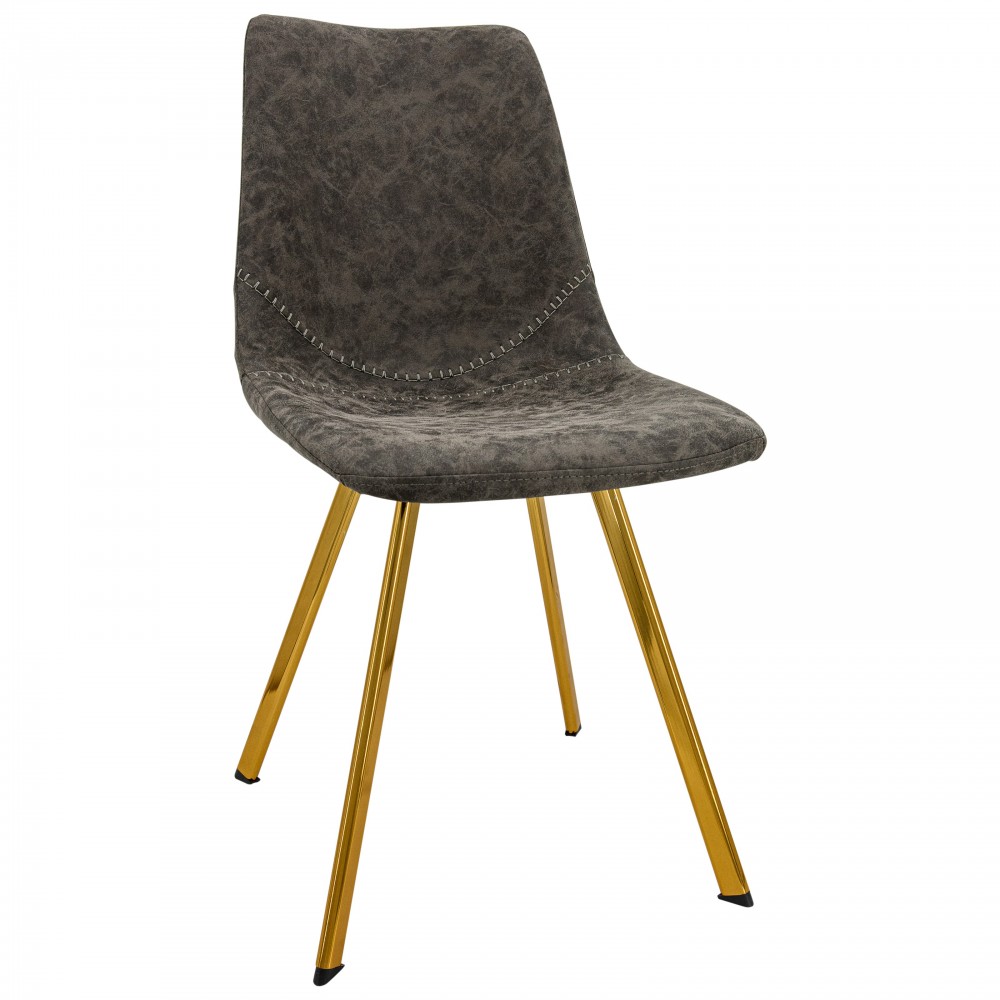 LeisureMod Markley Modern Leather Dining Chair With Gold Legs, Grey, MCG18GR