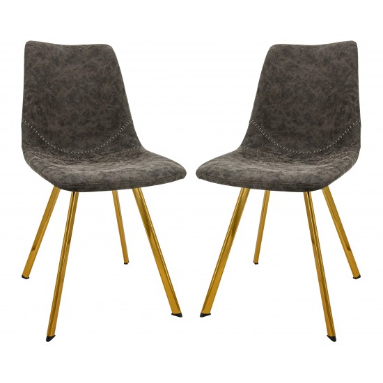 Markley Modern Leather Dining Chair With Gold Legs Set of 2, Grey, MCG18GR2