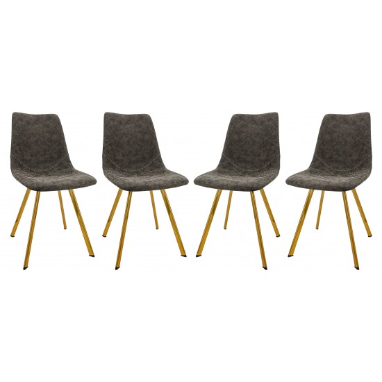 Markley Modern Leather Dining Chair With Gold Legs Set of 4, Grey, MCG18GR4