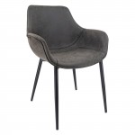 Markley Modern Leather Dining Arm Chair, Metal Legs, Charcoal Black, EC26BL