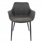 Markley Modern Leather Dining Arm Chair, Metal Legs, Charcoal Black, EC26BL