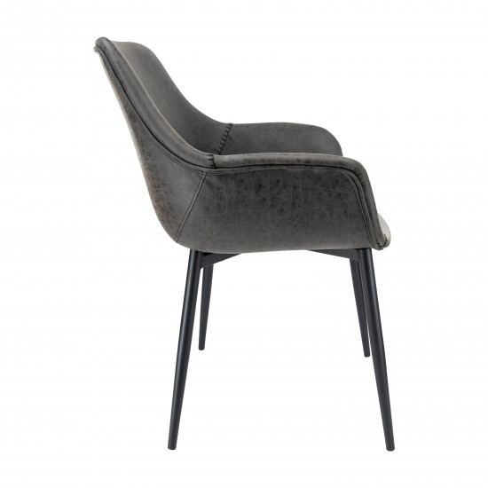 Markley Modern Leather Dining Arm Chair, Metal Legs, Charcoal Black, EC26BL