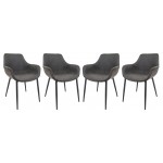 Modern Leather Dining Arm Chair, Metal Legs Set of 4, Charcoal Black, EC26BL4