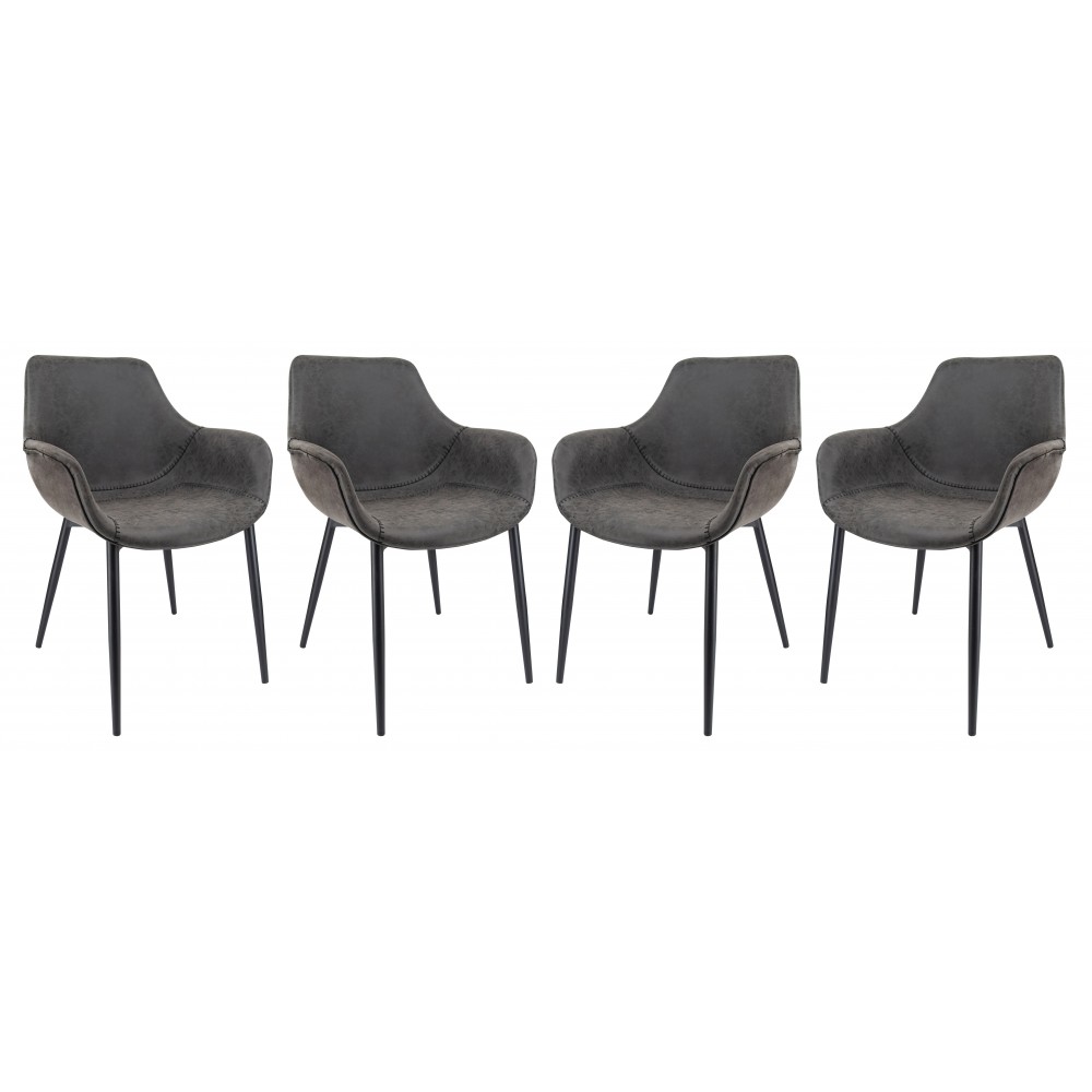 Modern Leather Dining Arm Chair, Metal Legs Set of 4, Charcoal Black, EC26BL4