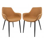 Modern Leather Dining Arm Chair, Metal Legs Set of 2, Light Brown, EC26BR2