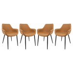 Modern Leather Dining Arm Chair, Metal Legs Set of 4, Light Brown, EC26BR4