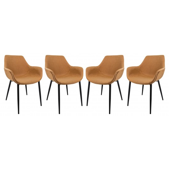 Modern Leather Dining Arm Chair, Metal Legs Set of 4, Light Brown, EC26BR4