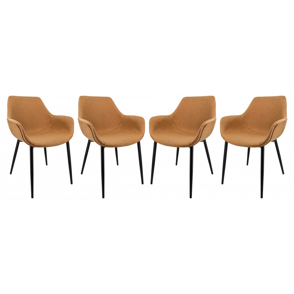 Modern Leather Dining Arm Chair, Metal Legs Set of 4, Light Brown, EC26BR4