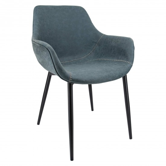 Markley Modern Leather Dining Arm Chair With Metal Legs, Peacock Blue, EC26BU