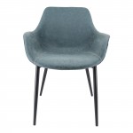 Markley Modern Leather Dining Arm Chair With Metal Legs, Peacock Blue, EC26BU