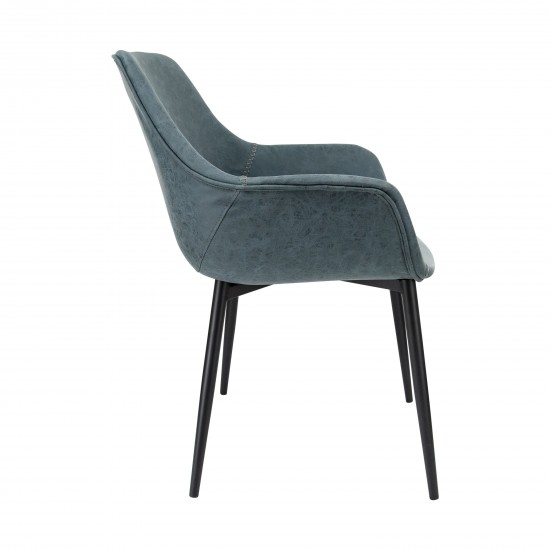 Markley Modern Leather Dining Arm Chair With Metal Legs, Peacock Blue, EC26BU