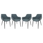 Modern Leather Dining Arm Chair, Metal Legs Set of 4, Peacock Blue, EC26BU4