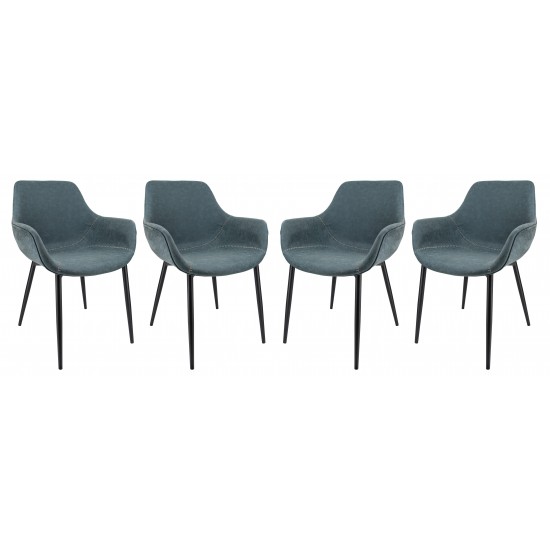 Modern Leather Dining Arm Chair, Metal Legs Set of 4, Peacock Blue, EC26BU4