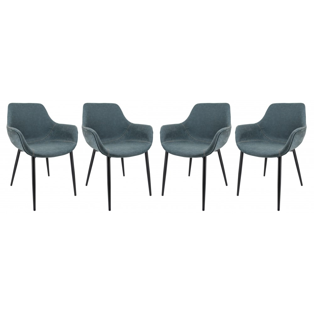 Modern Leather Dining Arm Chair, Metal Legs Set of 4, Peacock Blue, EC26BU4