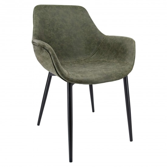 Markley Modern Leather Dining Arm Chair With Metal Legs, Olive Green, EC26G