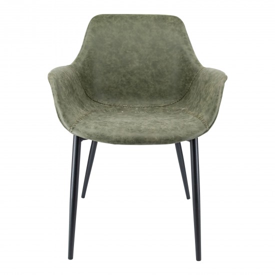 Markley Modern Leather Dining Arm Chair With Metal Legs, Olive Green, EC26G