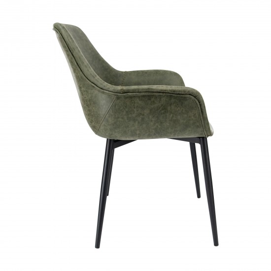 Markley Modern Leather Dining Arm Chair With Metal Legs, Olive Green, EC26G