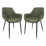 Modern Leather Dining Arm Chair, Metal Legs Set of 2, Olive Green, EC26G2