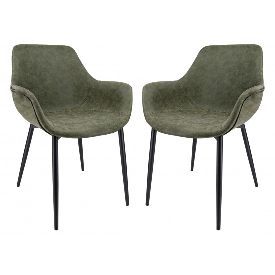 Modern Leather Dining Arm Chair, Metal Legs Set of 2, Olive Green, EC26G2