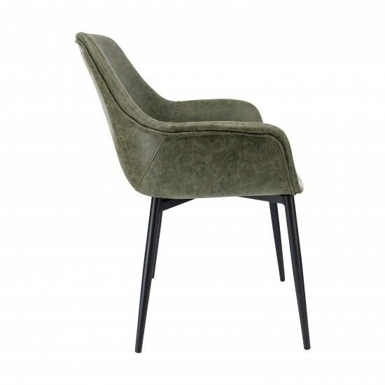 Modern Leather Dining Arm Chair, Metal Legs Set of 2, Olive Green, EC26G2